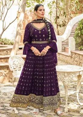 Attractive Purple Georgette Fabric Wedding Wear Anarkali Suit