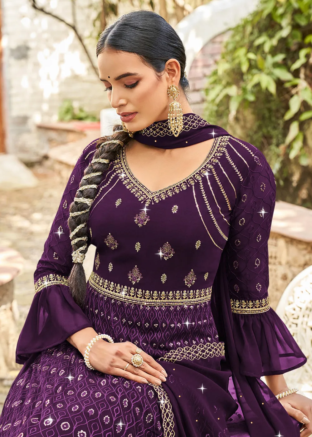 Attractive Purple Georgette Fabric Wedding Wear Anarkali Suit