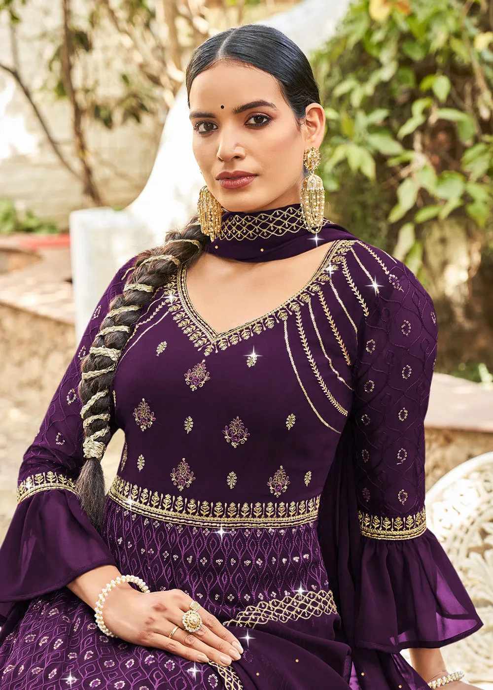 Attractive Purple Georgette Fabric Wedding Wear Anarkali Suit