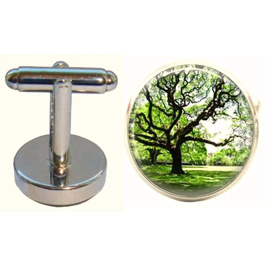 Bassin and Brown Round Tree Cufflinks - Green/Brown