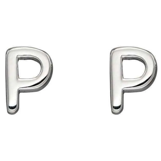 Beginnings P Initial Stud Earrings - Silver