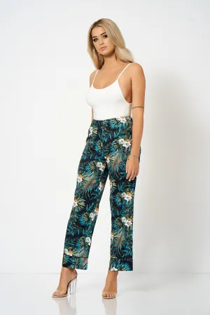 Black Tropical Printed Co-Ord Trousers