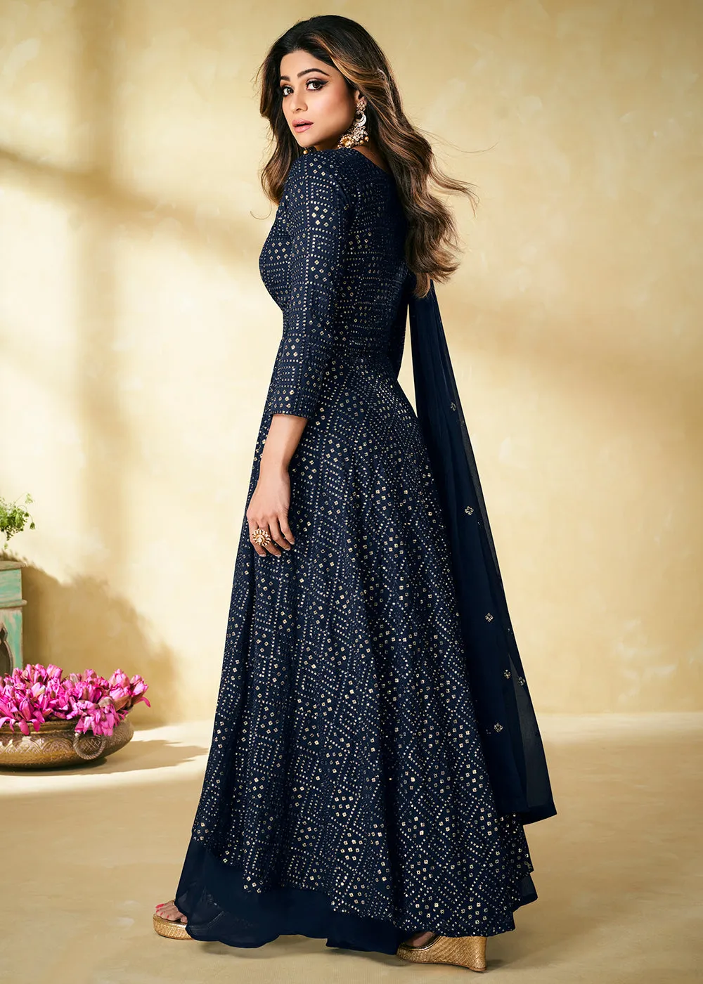 Blue Indian Designer Embroidered Palazzo Suit