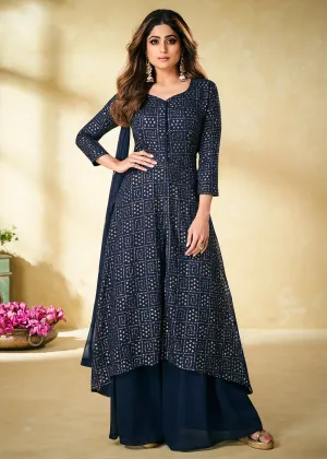 Blue Indian Designer Embroidered Palazzo Suit