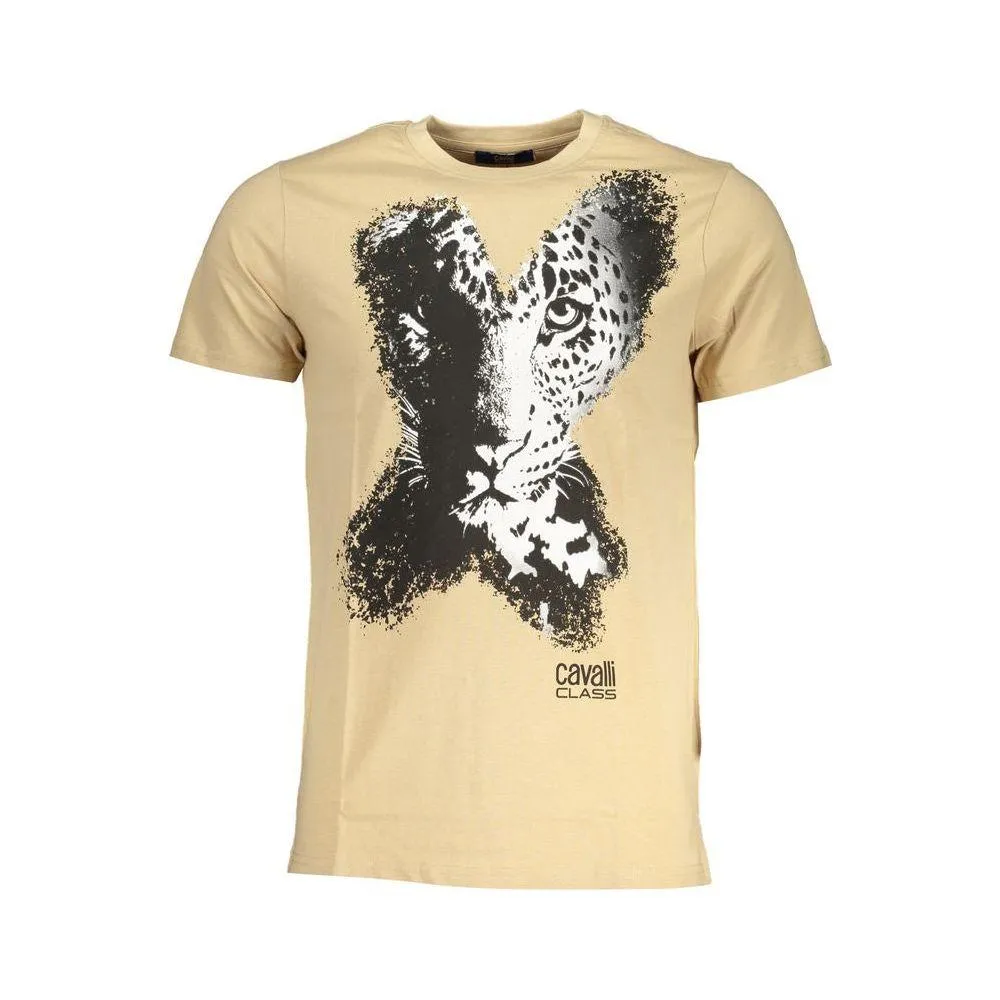 Cavalli Class Beige Cotton T-Shirt