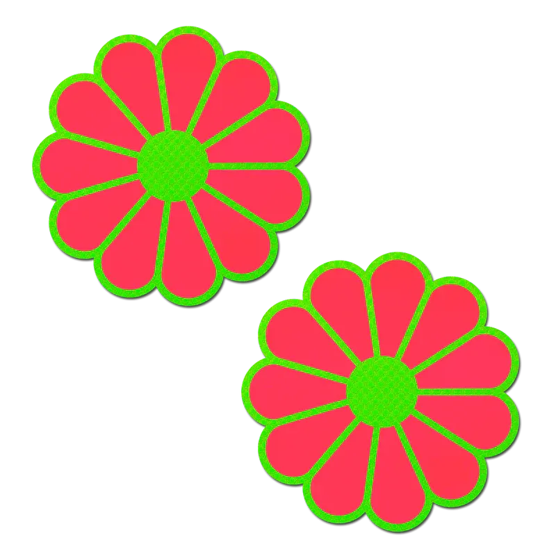 Daisy: Neon Green & Glow in the Dark Neon Pink Petal Pasties Nipple Covers