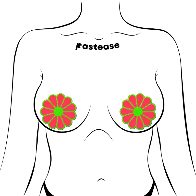 Daisy: Neon Green & Glow in the Dark Neon Pink Petal Pasties Nipple Covers