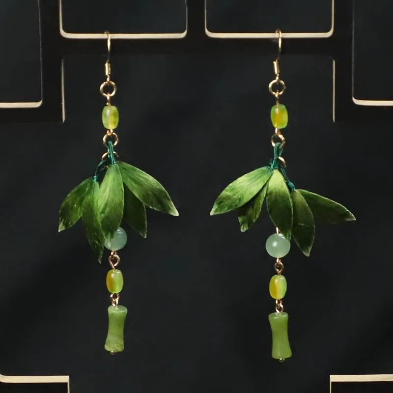 Dangle Earrings: Jade Leaves