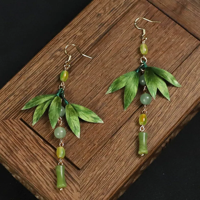 Dangle Earrings: Jade Leaves