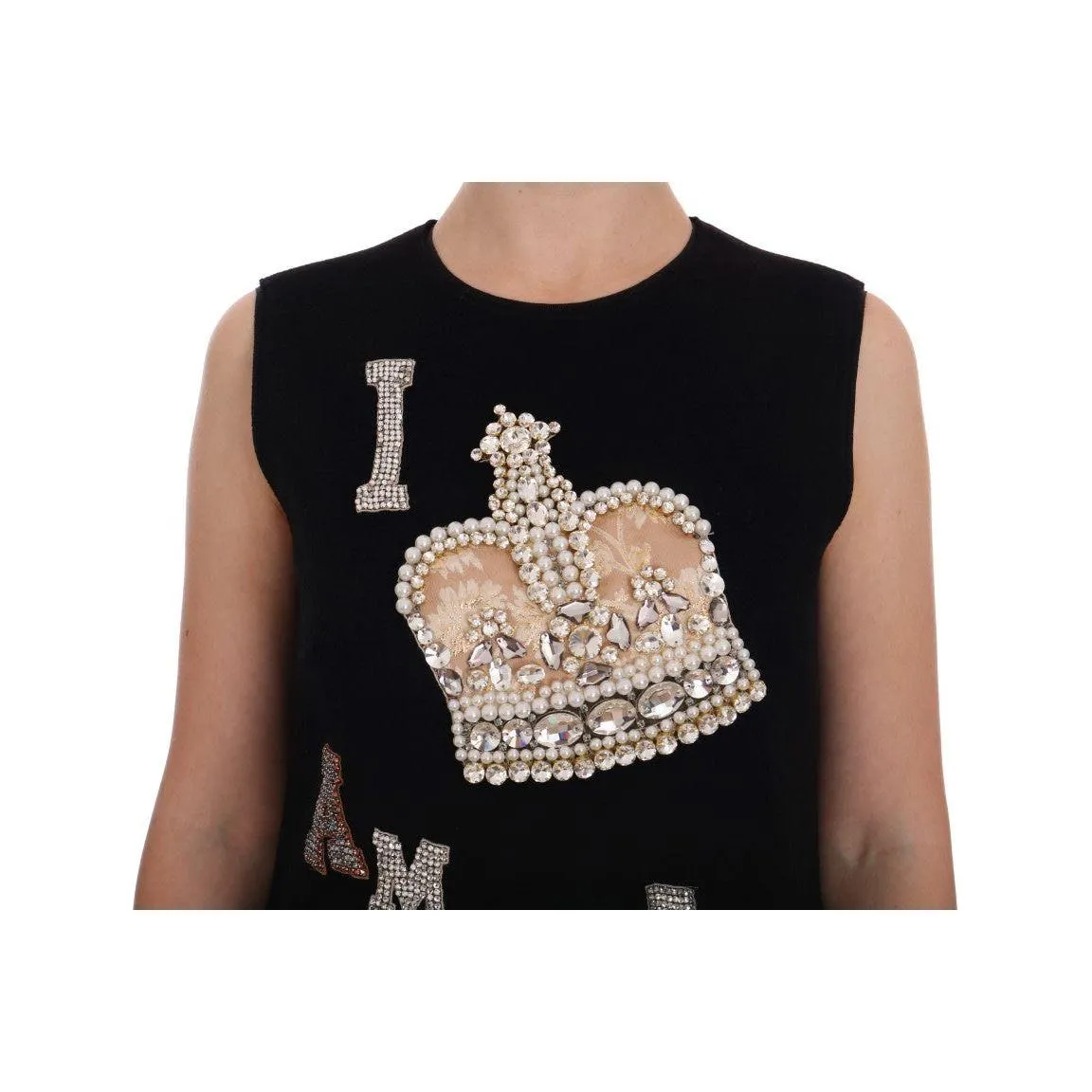 Dolce & Gabbana Black Wool Crystal Princess Dress