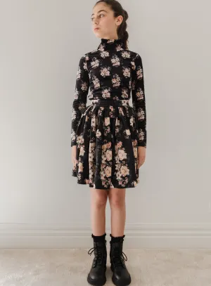 EXCLUSIVE PREORDER 3088-Black Bouquet Print Cord Skirt-FINAL SALE