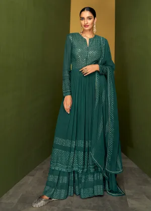 Forest Green Anarkali Style Designer Palazzo Salwar Suit