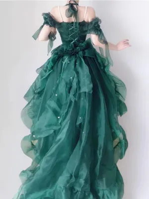 Girlary Green Flower Wedding Dress Lolita Dress op Dress Lolita Heavy Industry Trail Puffy Princess Dress