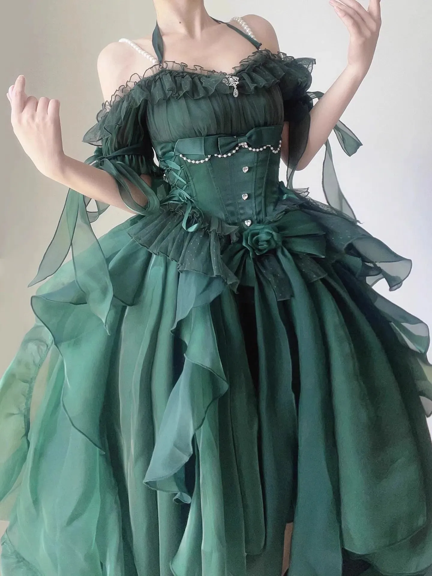 Girlary Green Flower Wedding Dress Lolita Dress op Dress Lolita Heavy Industry Trail Puffy Princess Dress