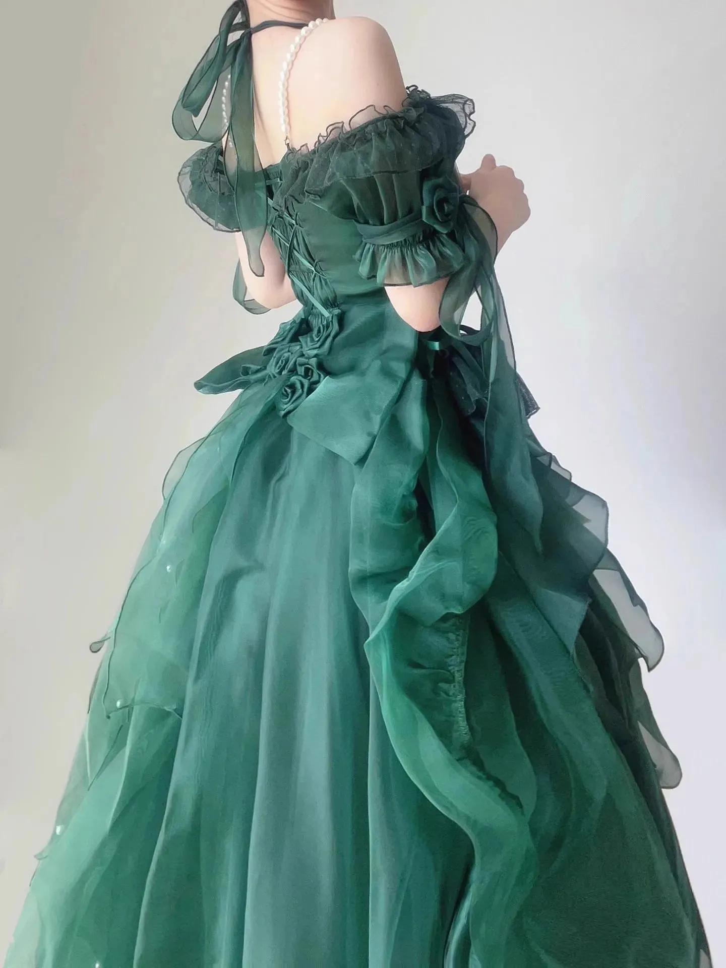 Girlary Green Flower Wedding Dress Lolita Dress op Dress Lolita Heavy Industry Trail Puffy Princess Dress