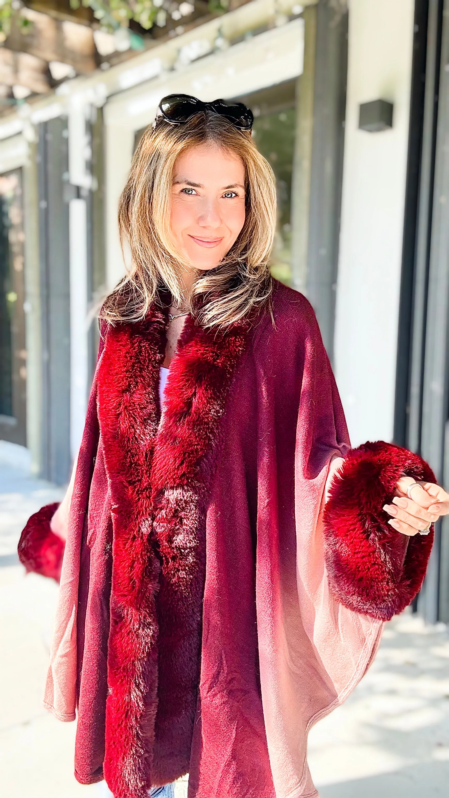 Glass of Wine Faux Fur Trim Ombre Cape