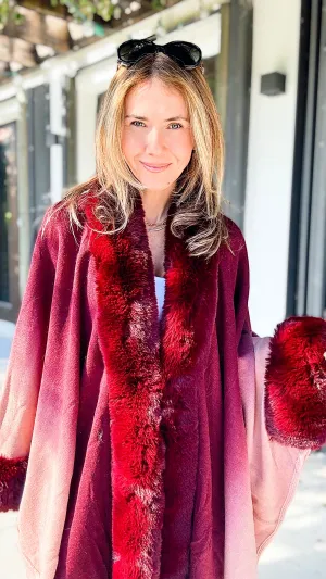 Glass of Wine Faux Fur Trim Ombre Cape