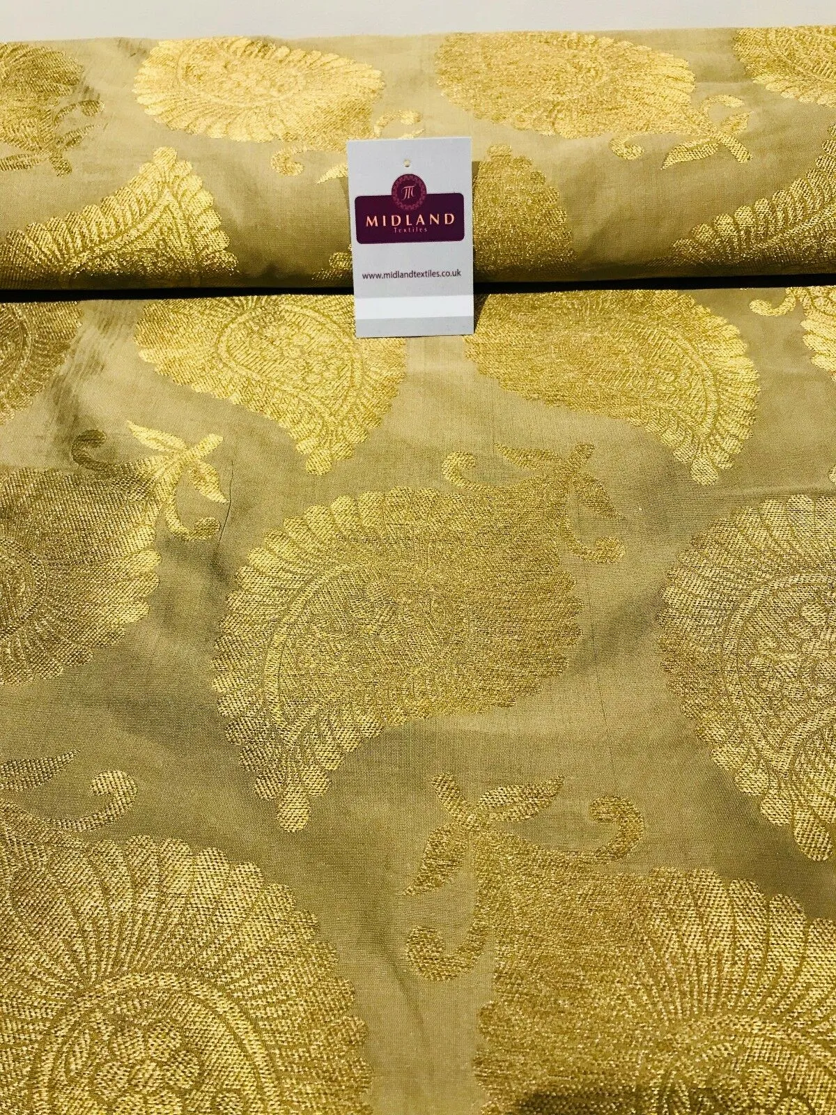 Gold Metallic Paisley Indian banarsi brocade Fabric 44" Wide M808 Mtex