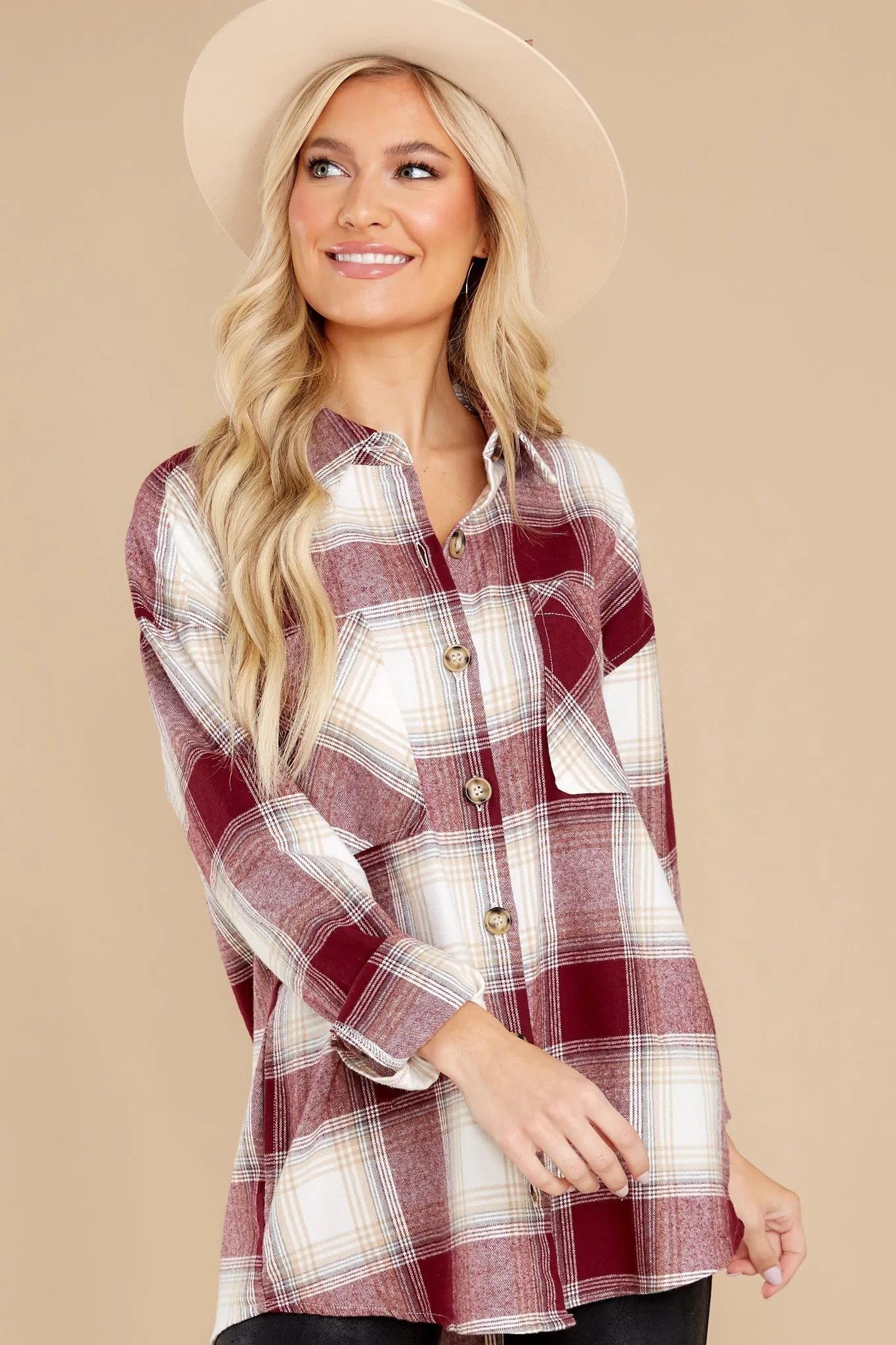 In The Maize Burgundy Plaid Top