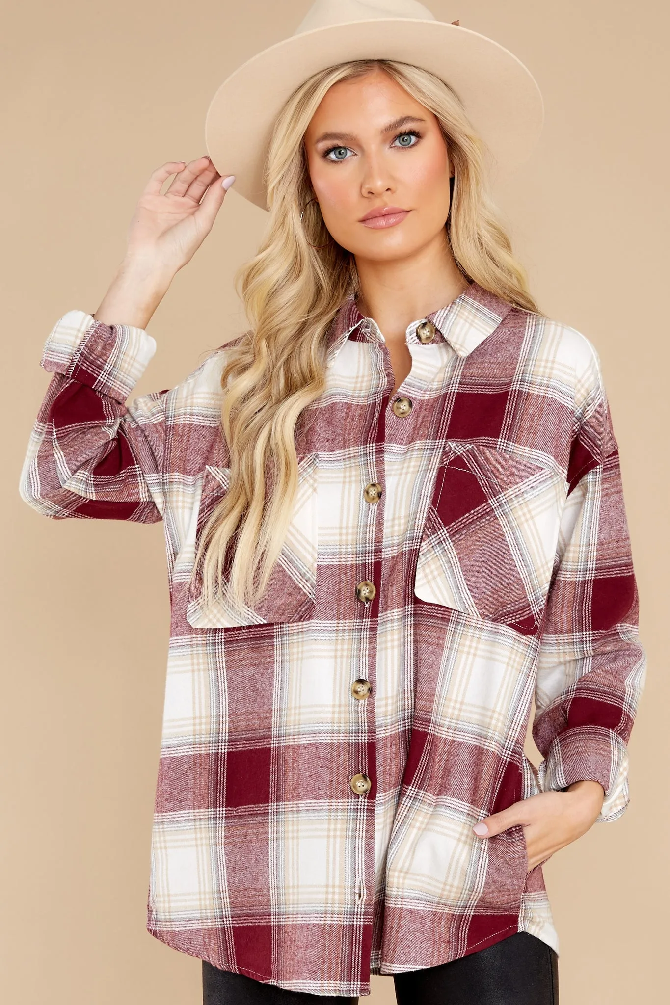 In The Maize Burgundy Plaid Top