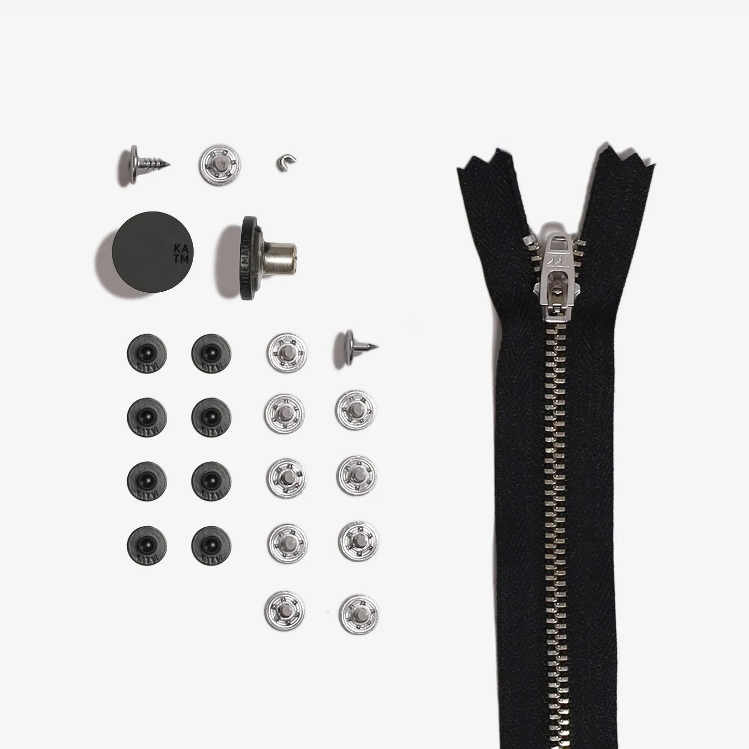 Jeans Hardware Refill Kit - Black Zipper 19cm & Matte Black Hardware - Kylie and the Machine