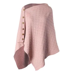 Lambswool Aran Knit Poncho- Pink