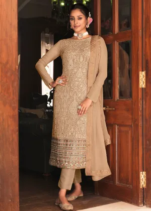 Pakistani Style Chikoo Beige Function Wear Salwar Suit