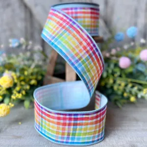 Rainbow Plaid Ribbon, spring Ribbon