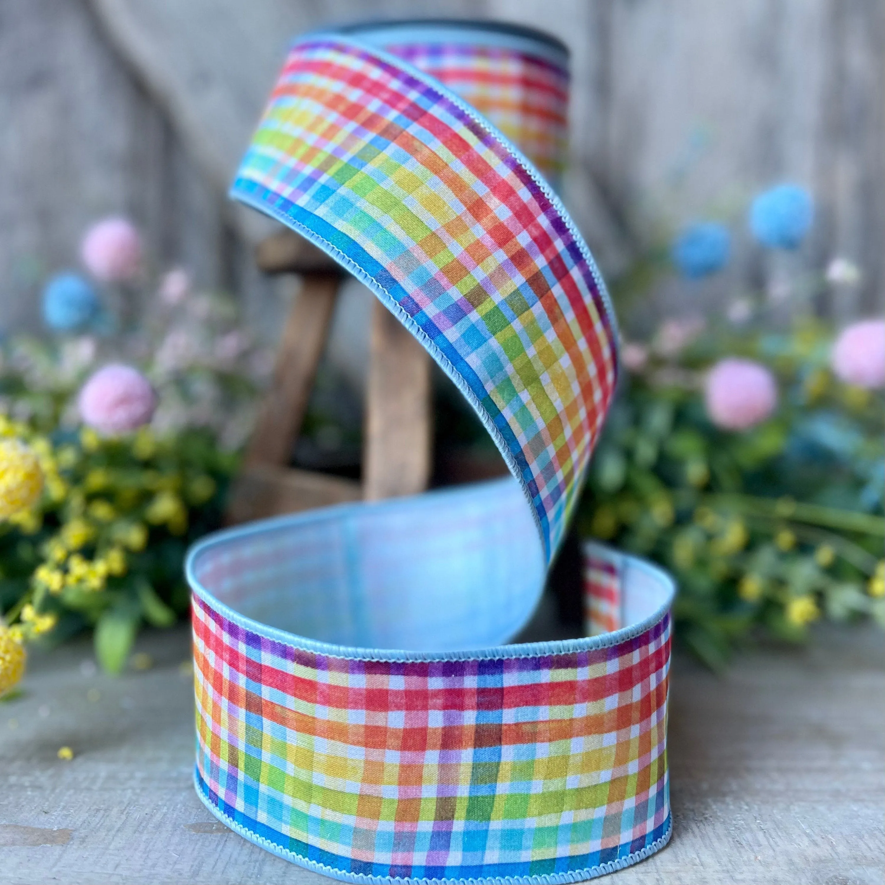 Rainbow Plaid Ribbon, spring Ribbon