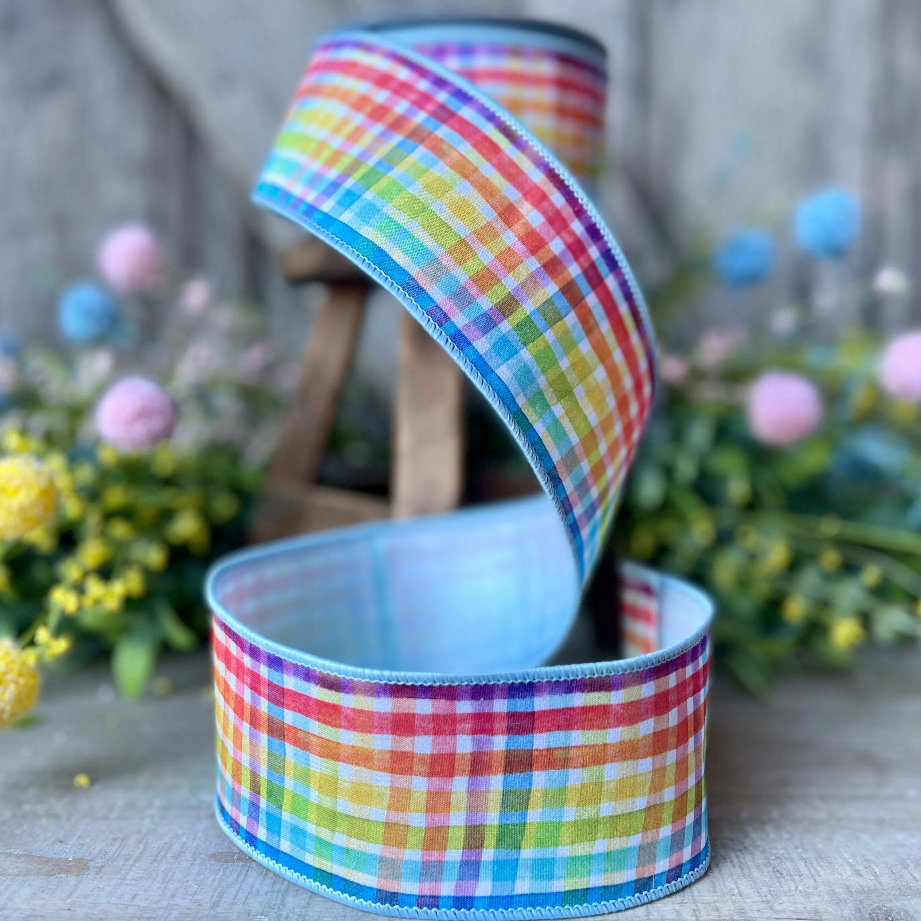 Rainbow Plaid Ribbon, spring Ribbon