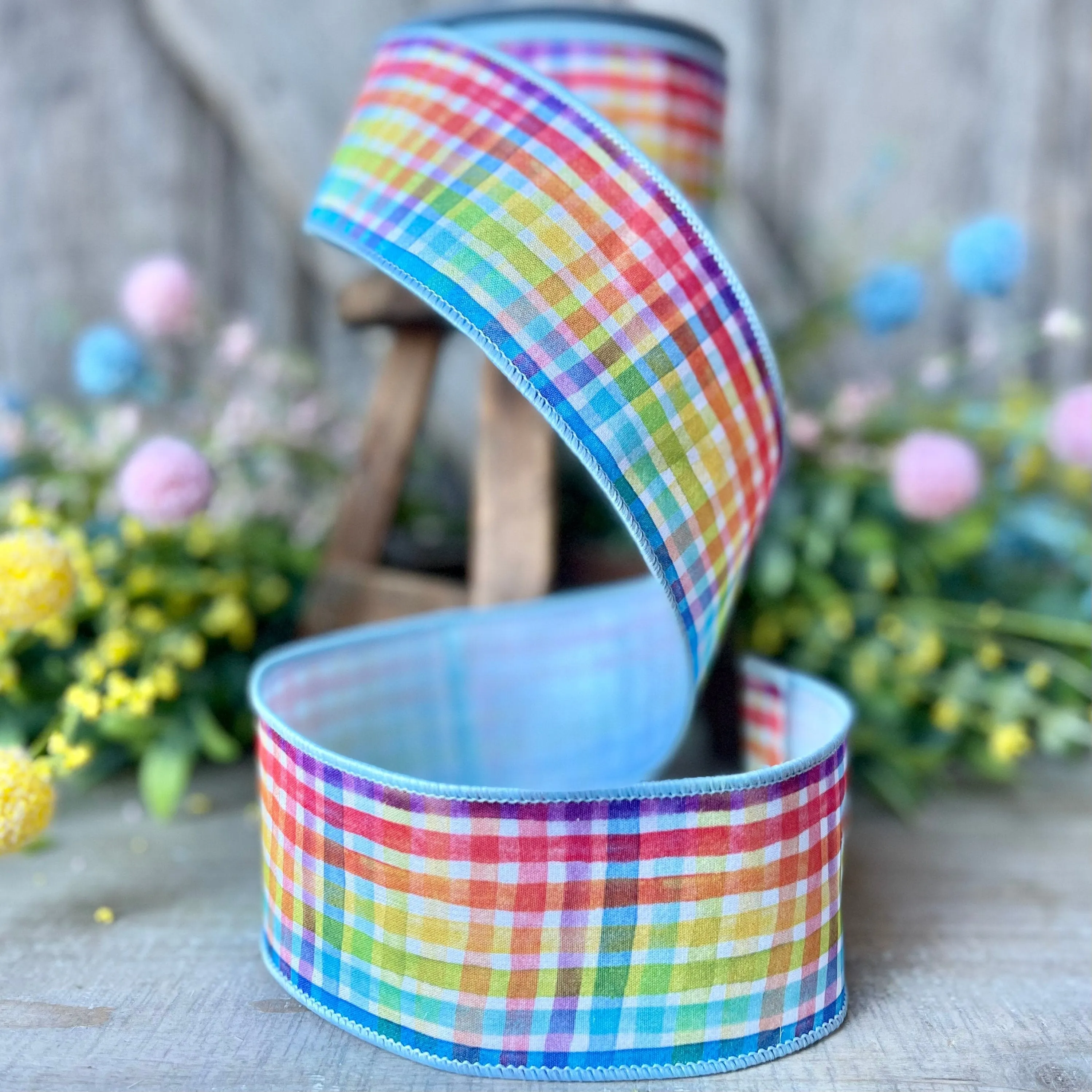 Rainbow Plaid Ribbon, spring Ribbon