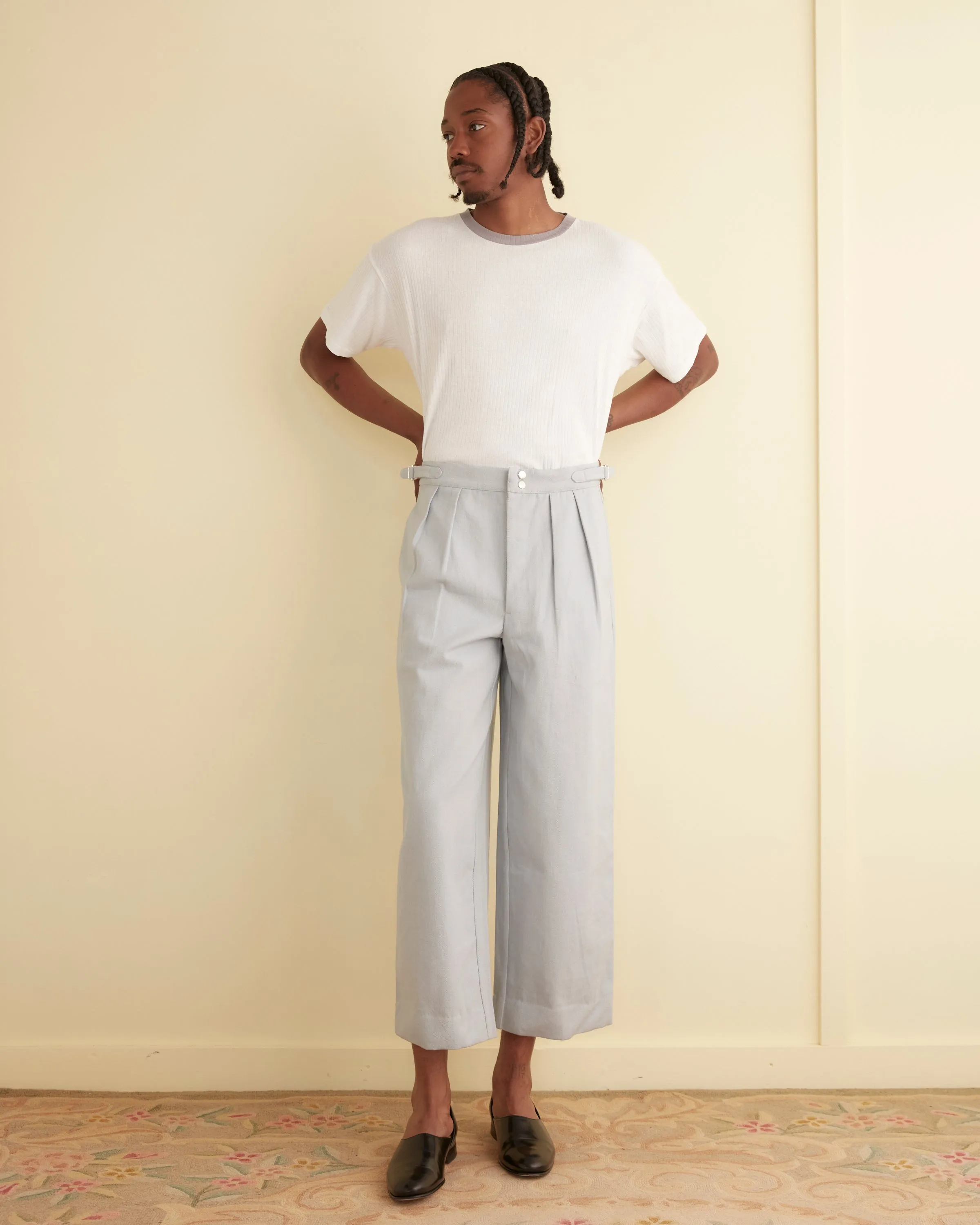 Wide Leg Snap Trousers - Light Blue